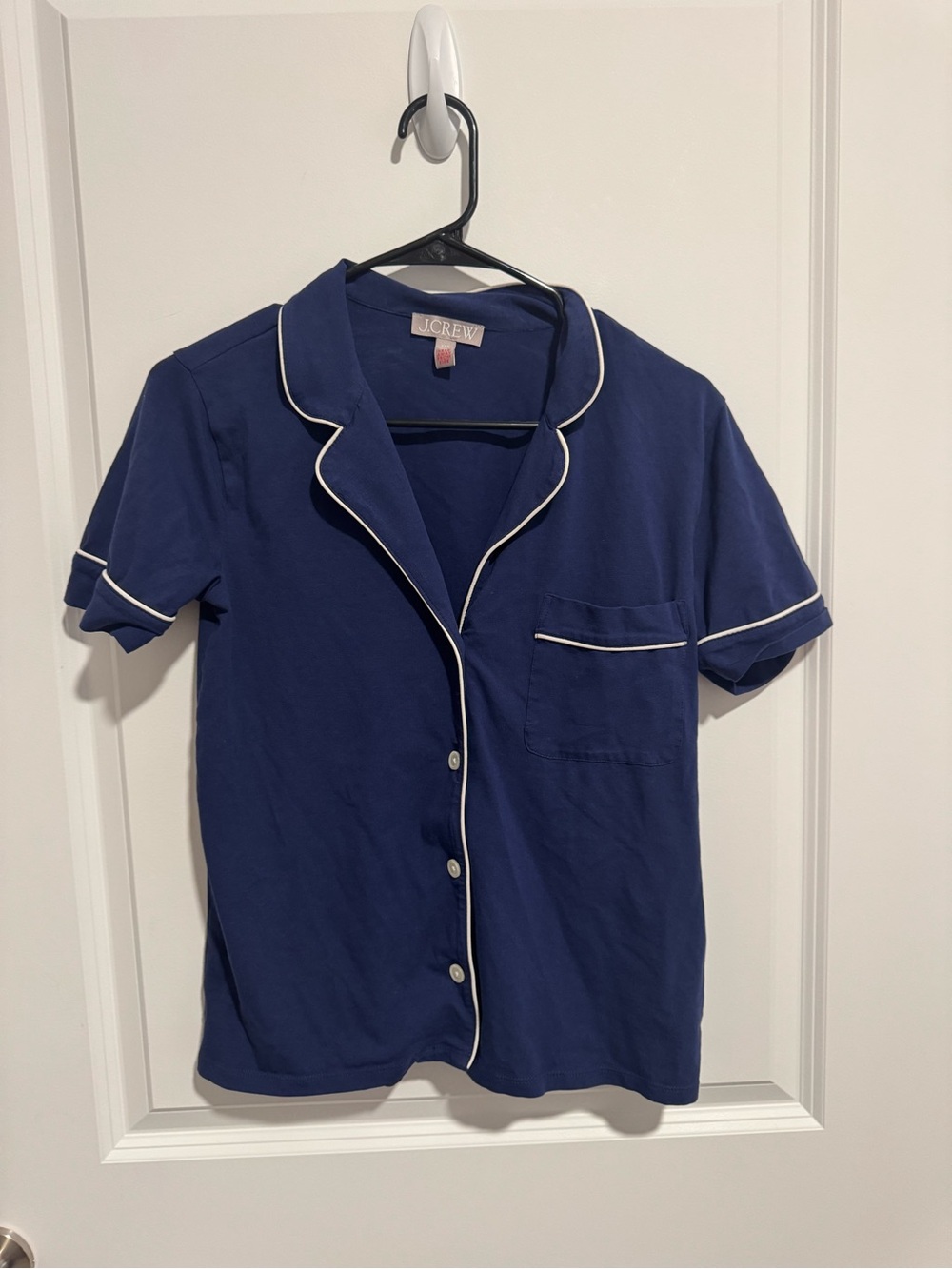 J. Crew Navy Short-Sleeve Button-Up Shirt with White Piping